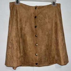 Honey Punch Suede Front Button-Down Skirt